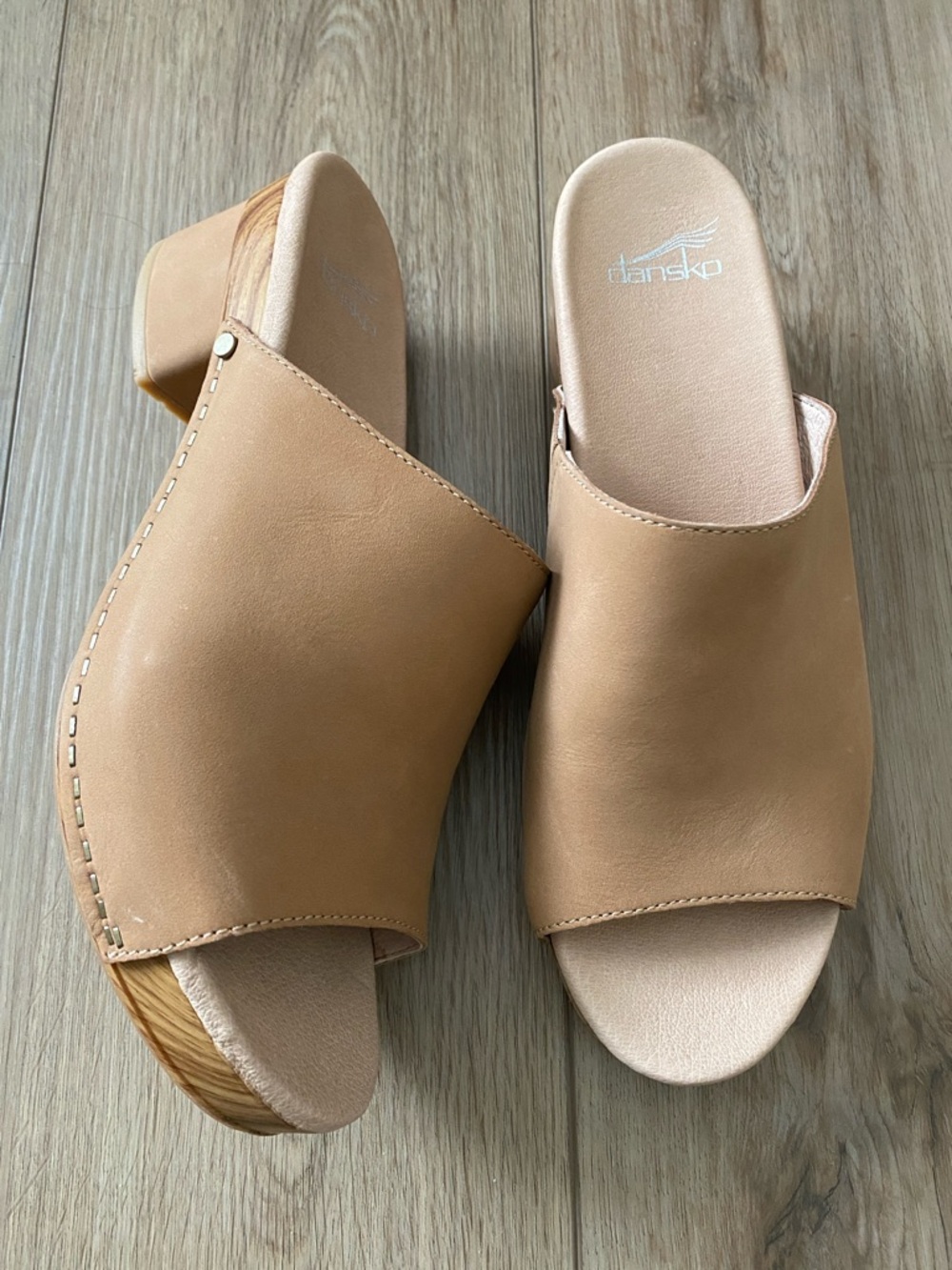 Dansko Maci Tan Leather Open-Toe Slide Clogs Sz 41 US 10.5